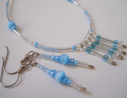 Blissful Blue Bead Necklace and Earrings