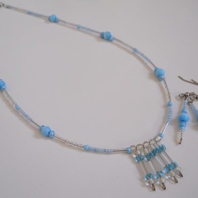 Blissful blue bead necklace and earrings
