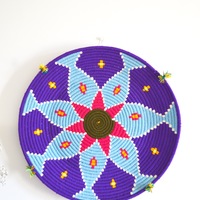 Handmade Vintage Moroccan Round Berber Basket Platter Bowl Tray - Thumbnail 1