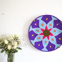 Handmade Vintage Moroccan Round Berber Basket Platter Bowl Tray - Thumbnail 3
