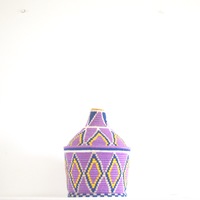  SOLD SOLD SOLD Berber Basket Handwoven Vintage Moroccan Wool Lidded Basket - Thumbnail 2