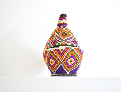  Berber Basket Handwoven Vintage Moroccan Wool Lidded Basket