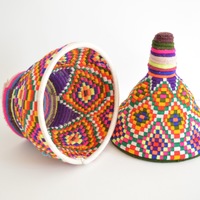  Berber Basket Handwoven Vintage Moroccan Wool Lidded Basket - Thumbnail 1