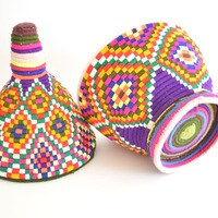  Berber Basket Handwoven Vintage Moroccan Wool Lidded Basket - Thumbnail 3