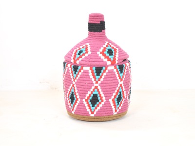    SOLD SOLD SOLD Berber Basket Handwoven Vintage Moroccan Wool Lidded Basket
