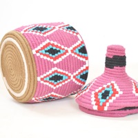    SOLD SOLD SOLD Berber Basket Handwoven Vintage Moroccan Wool Lidded Basket - Thumbnail 1