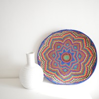 Handwoven Vintage Moroccan Round Berber Basket Platter Bowl Tray - Thumbnail 1