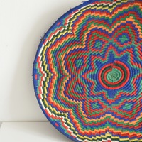 Handwoven Vintage Moroccan Round Berber Basket Platter Bowl Tray - Thumbnail 3