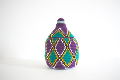Berber Basket Handwoven Vintage Moroccan Wool Lidded Basket