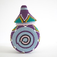 Berber Basket Handwoven Vintage Moroccan Wool Lidded Basket - Thumbnail 1