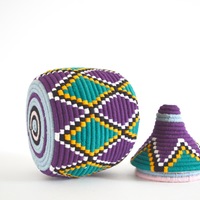 Berber Basket Handwoven Vintage Moroccan Wool Lidded Basket - Thumbnail 2