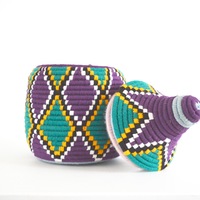 Berber Basket Handwoven Vintage Moroccan Wool Lidded Basket - Thumbnail 3