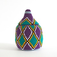 Berber Basket Handwoven Vintage Moroccan Wool Lidded Basket - Thumbnail 4