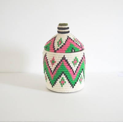  Berber Basket Handwoven Vintage Moroccan Wool Lidded Basket