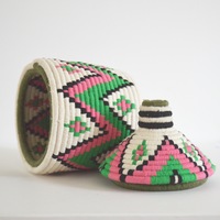  Berber Basket Handwoven Vintage Moroccan Wool Lidded Basket - Thumbnail 1