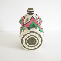  Berber Basket Handwoven Vintage Moroccan Wool Lidded Basket - Thumbnail 2