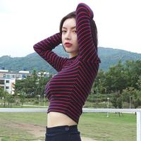 Stripe Mock Neck Crop Top - Thumbnail 2