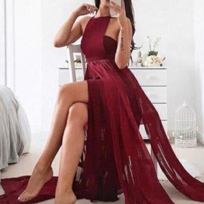 Burgundy long prom dress ,burgundy evening dresses - Thumbnail 3