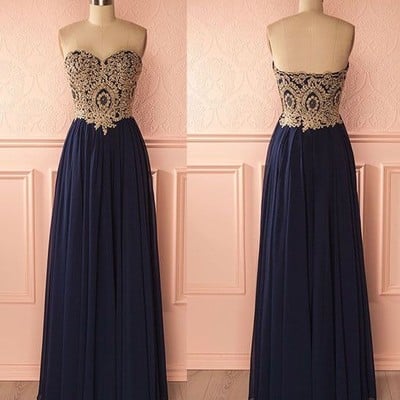 Dakr blue chiffon lace long prom dress,evening dresses - Thumbnail 5