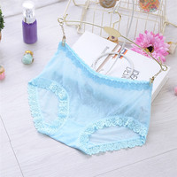 #324 Wholesale 5pcs mixed colors sexy lace ladies underwear high waist jacquard transparent mesh gauze women's panties underpants lingerie - Thumbnail 2