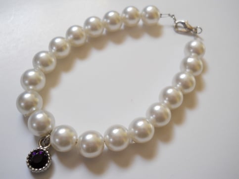 Faux Pearl and Purple Crystal Bead Bracelet