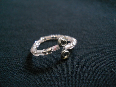 Pink and Silver Wire Bead Ring