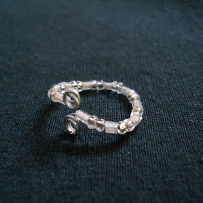 Pink and silver wire bead ring