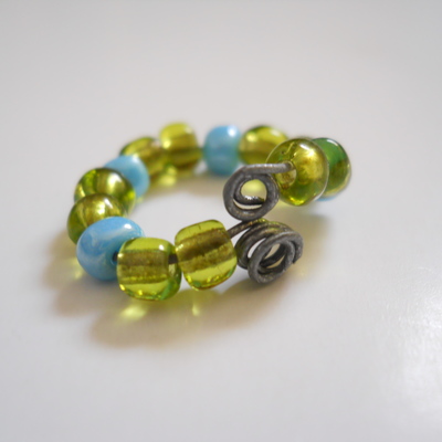 Lime and blue wire bead ring
