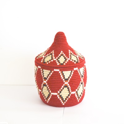 Berber basket handwoven vintage moroccan wool lidded basket