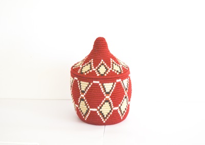 Berber Basket Handwoven Vintage Moroccan Wool Lidded Basket