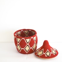 Berber Basket Handwoven Vintage Moroccan Wool Lidded Basket - Thumbnail 2