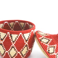 Berber Basket Handwoven Vintage Moroccan Wool Lidded Basket - Thumbnail 4