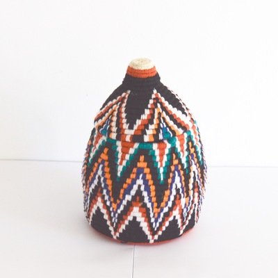 Berber basket handwoven vintage moroccan wool lidded basket