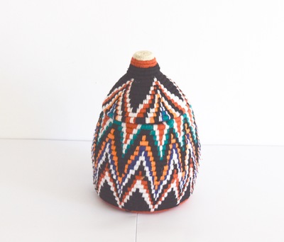 Berber Basket Handwoven Vintage Moroccan Wool Lidded Basket