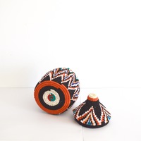 Berber Basket Handwoven Vintage Moroccan Wool Lidded Basket - Thumbnail 1