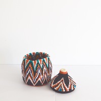 Berber Basket Handwoven Vintage Moroccan Wool Lidded Basket - Thumbnail 4