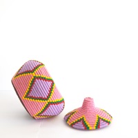 Berber Basket Handwoven Vintage Moroccan Wool Lidded Basket - Thumbnail 3