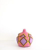 Berber Basket Handwoven Vintage Moroccan Wool Lidded Basket - Thumbnail 4