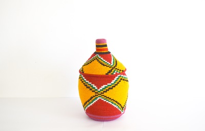  SOLD SOLD SOLD Berber Basket Handwoven Vintage Moroccan Wool Lidded Basket