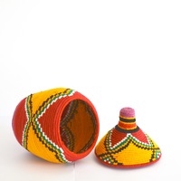  SOLD SOLD SOLD Berber Basket Handwoven Vintage Moroccan Wool Lidded Basket - Thumbnail 2