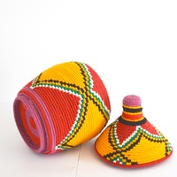  SOLD SOLD SOLD Berber Basket Handwoven Vintage Moroccan Wool Lidded Basket - Thumbnail 4