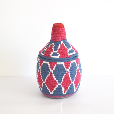 Berber basket handwoven vintage moroccan wool lidded basket