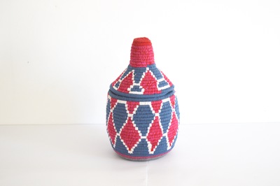 Berber Basket Handwoven Vintage Moroccan Wool Lidded Basket