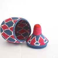 Berber Basket Handwoven Vintage Moroccan Wool Lidded Basket - Thumbnail 3