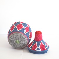 Berber Basket Handwoven Vintage Moroccan Wool Lidded Basket - Thumbnail 4