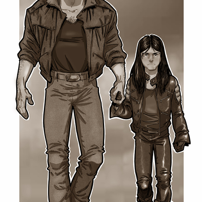 Sepia tone logan and x-23 
