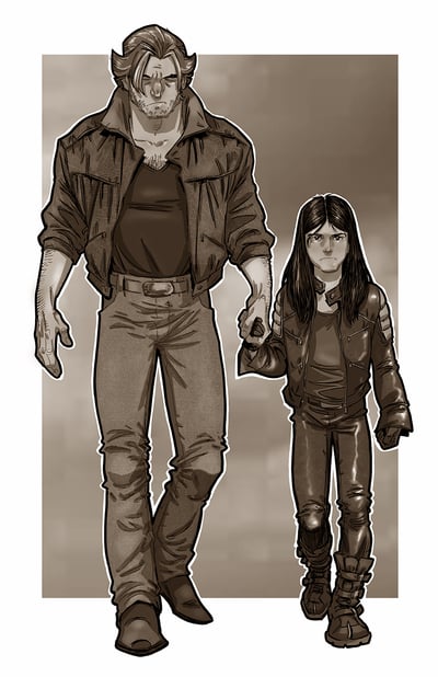 Sepia tone Logan and X-23 