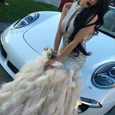 Trumpet/mermaid prom dress, high neck floor-length tulle evening gowns mk0752