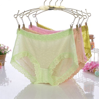 #324 Wholesale 5pcs mixed colors sexy lace ladies underwear high waist jacquard transparent mesh gauze women's panties underpants lingerie