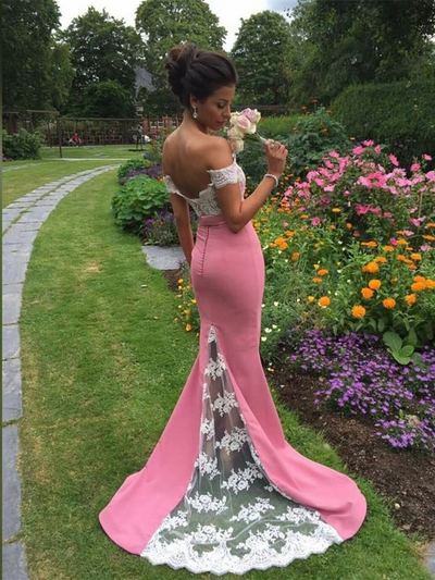 Sexy Prom Dress,Trumpet/Mermaid Off-the-shoulder Floor-length Tulle Custom Evening Dress MK0979